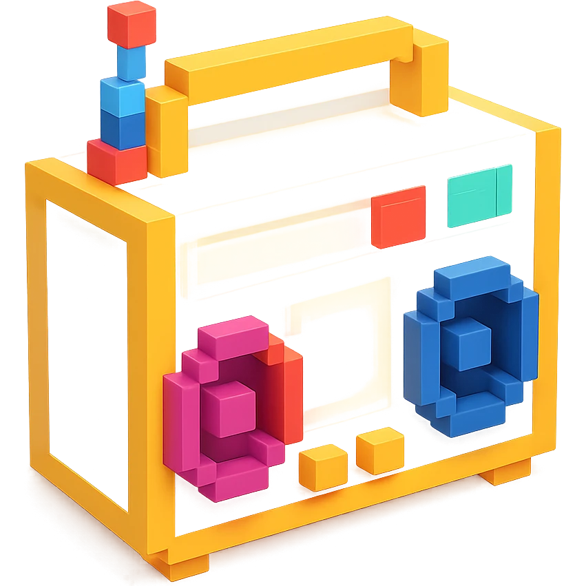 сделай белый святящейся бумбокс, no background emoji