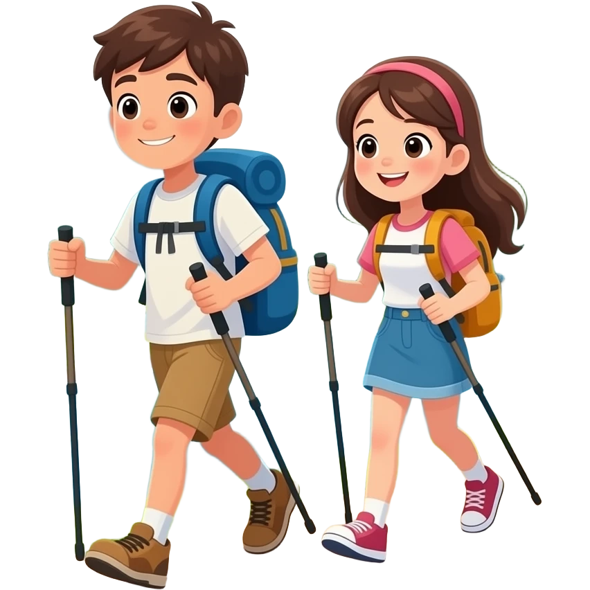 make the boy fair and girl pretty while trekking with background of mountain, river and nice enviornment emoji