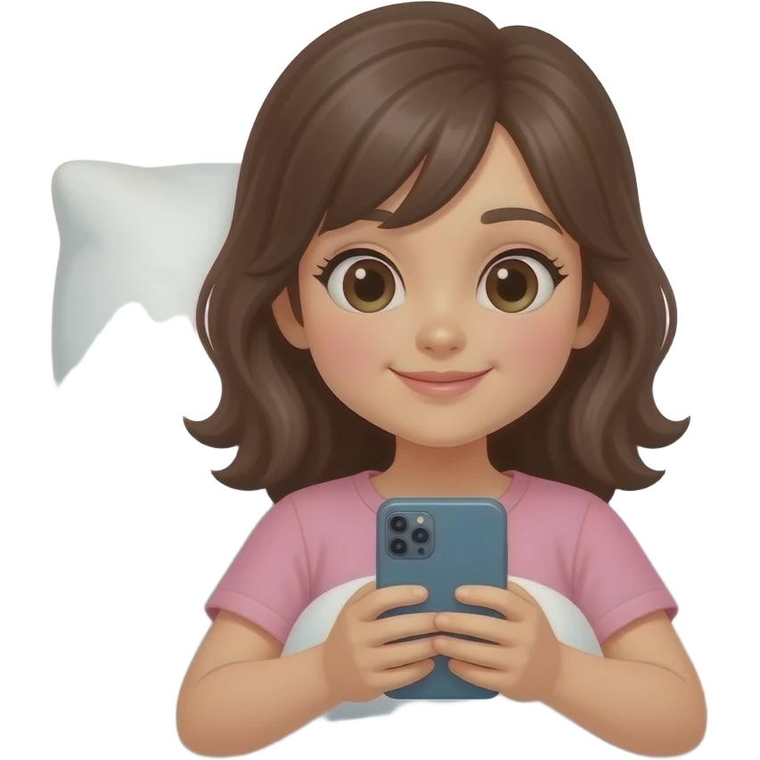 girl laying on white cozy bed on phone emoji