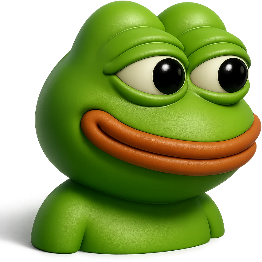 make a pepe in bright green smiling with thought bubble looking at right side in 3d style, good highlights and shadows, drop shadows  emoji