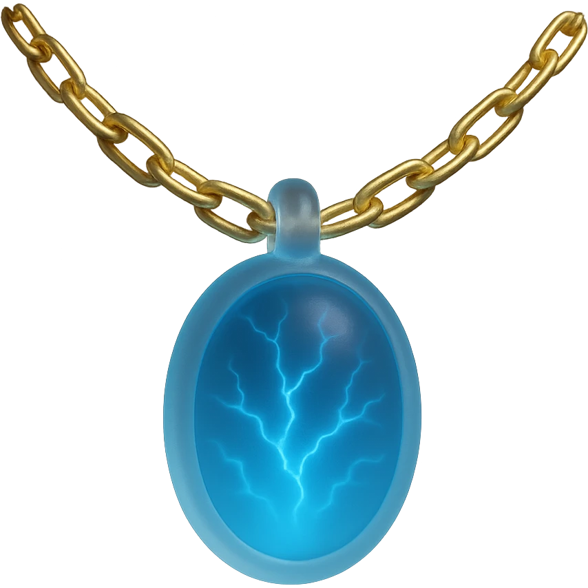 minimalist floating gold chain with a deep blue stone, glowing veins, ethereal and magical emoji
