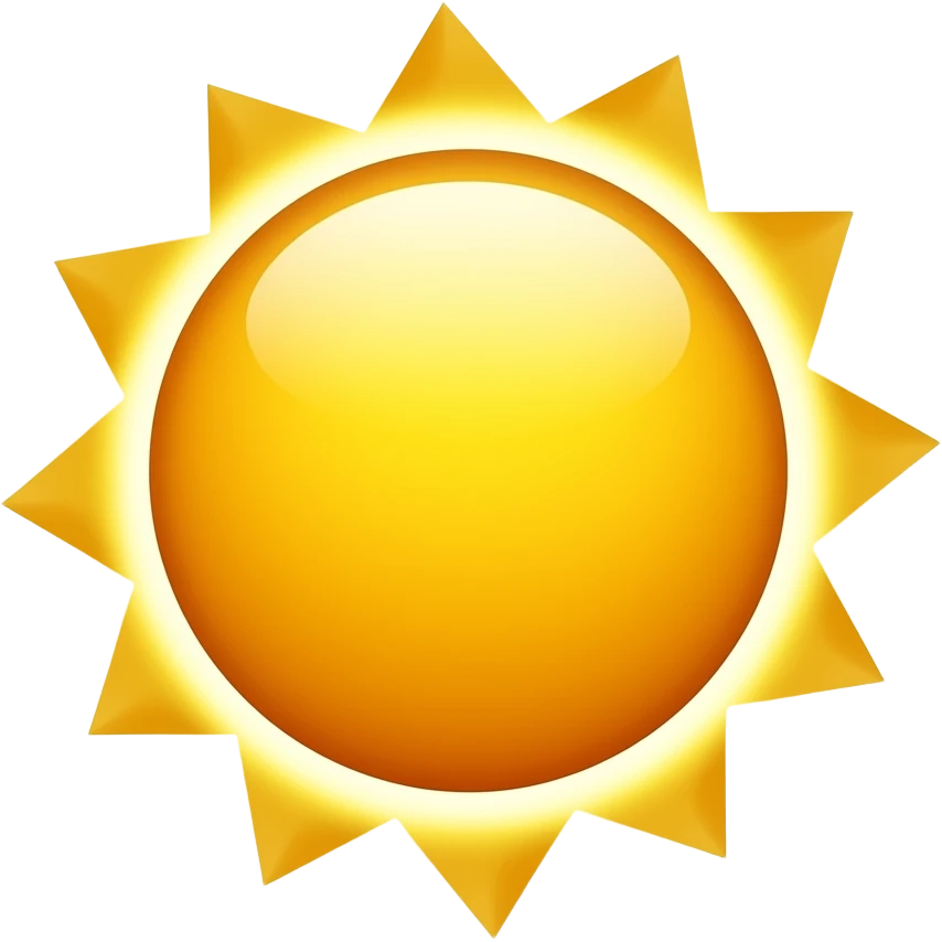 Create high-quality glossy emojis with a vibrant modern style.Make the emojis look premium, shiny, and eye-catching with bright highlights, smooth gradients, soft reflections, and glowing details.  Sun icon emoji