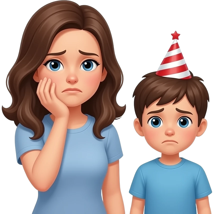 MUJER ESTRESADA EN UN CUMPLEAÑOS DE SU HIJO emoji