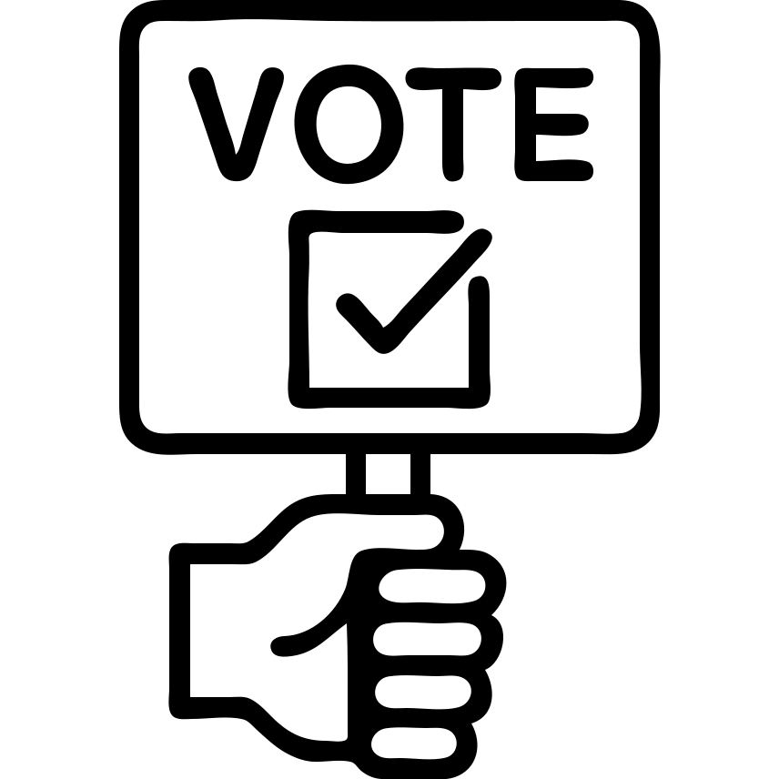 hand with a placard for voting, outlined icon, minimal style, no text emoji