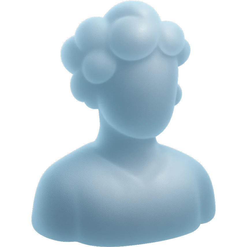 A person from the shoulders up, entirely composed of fluffy white convex clouds emoji