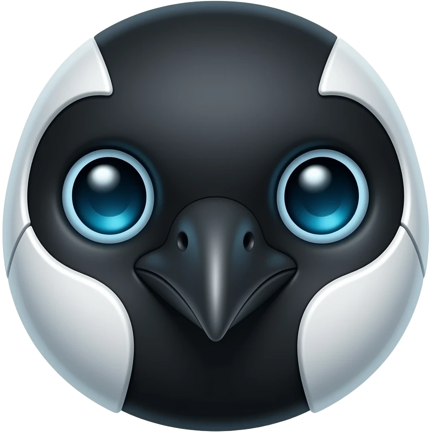A robotic cyborg magpie head emoji