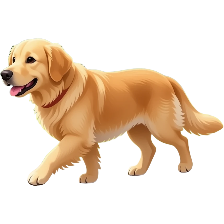 The dog walks along the park path. emoji
