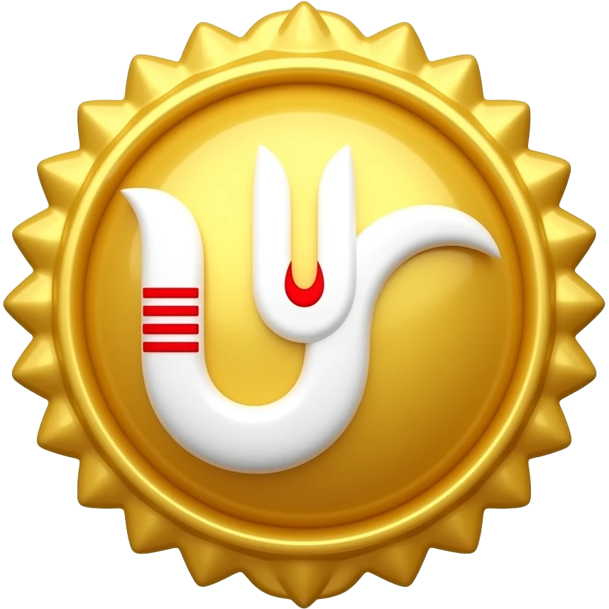 3D glossy Vishnu Namam emoji, white U-shaped tilak with red center line, golden divine glow, sacred Vaishnav symbol, symmetrical design, soft light aura, premium devotional style, ultra clean emoji icon emoji