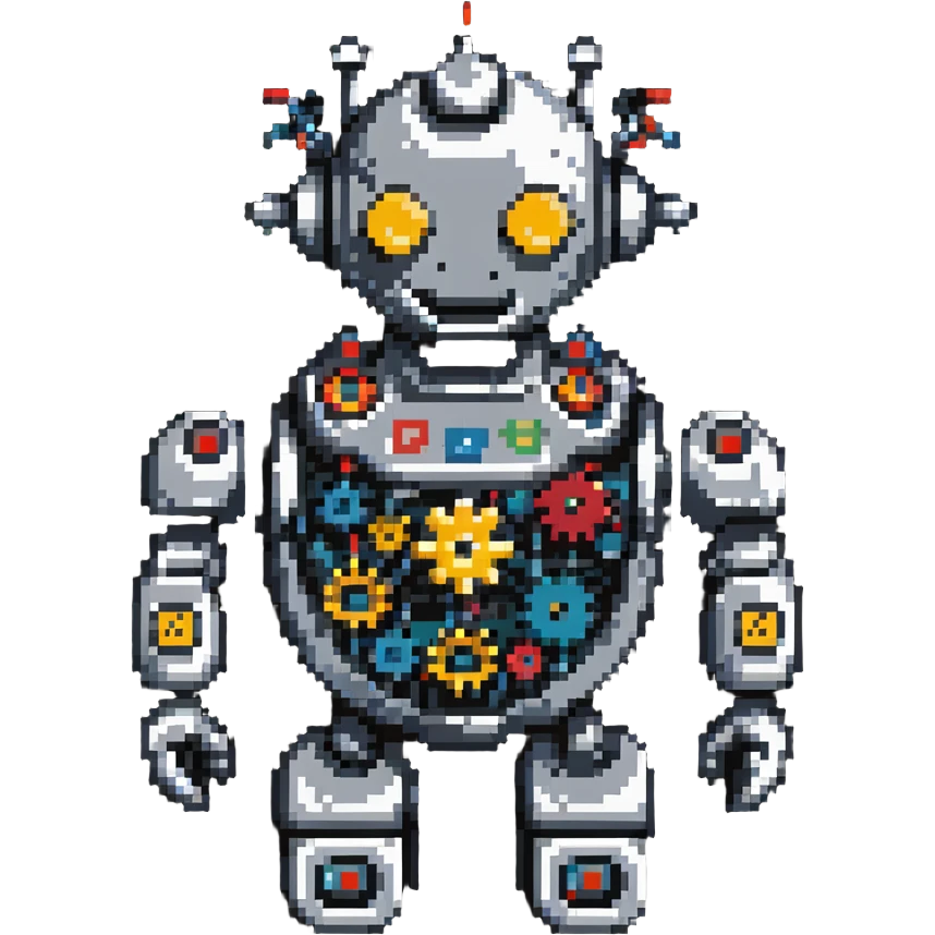 robot with gears and data streams pixel art emoji
