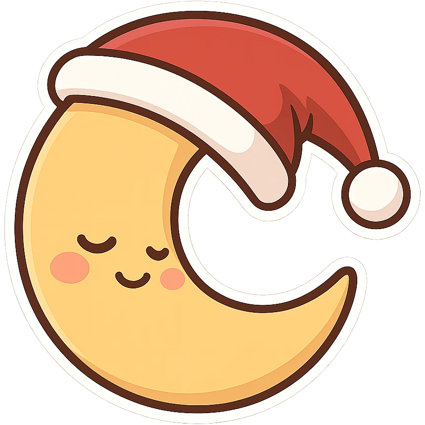 一个戴着圣诞帽睡觉的弯弯月亮 emoji