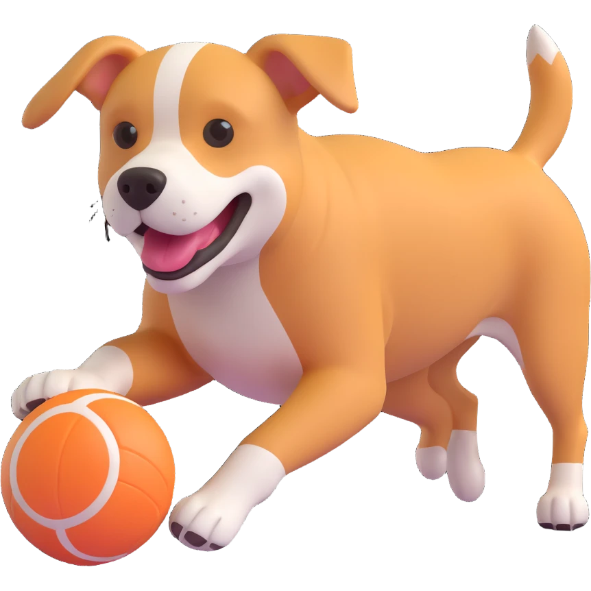 dog chasing ball in forrest, close up pose emoji