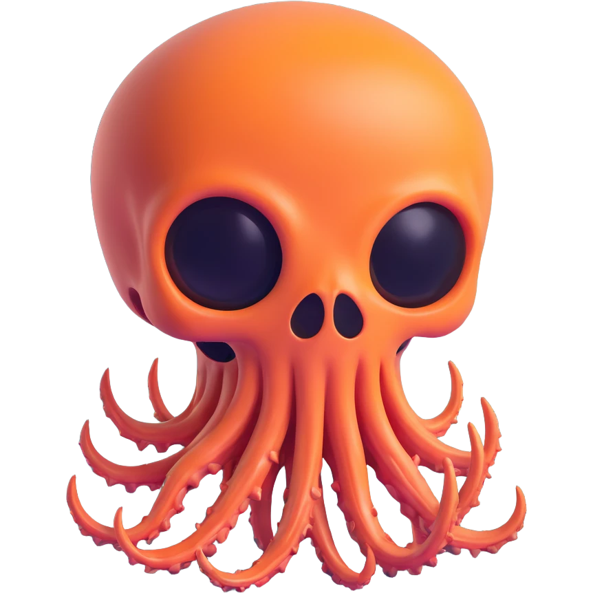crâne infesté de tentacules, style 3D fluide, effet réaliste emoji