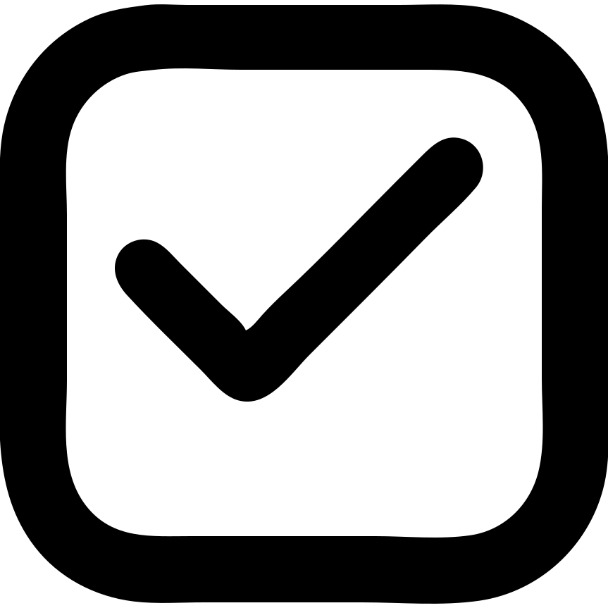 Create a rounded square checkbox icon with a much thicker black rounded square border. Inside the border, the area is solid white. A bold semi-transparent black check mark is visible on the white fill. No transparency except outside the icon. emoji