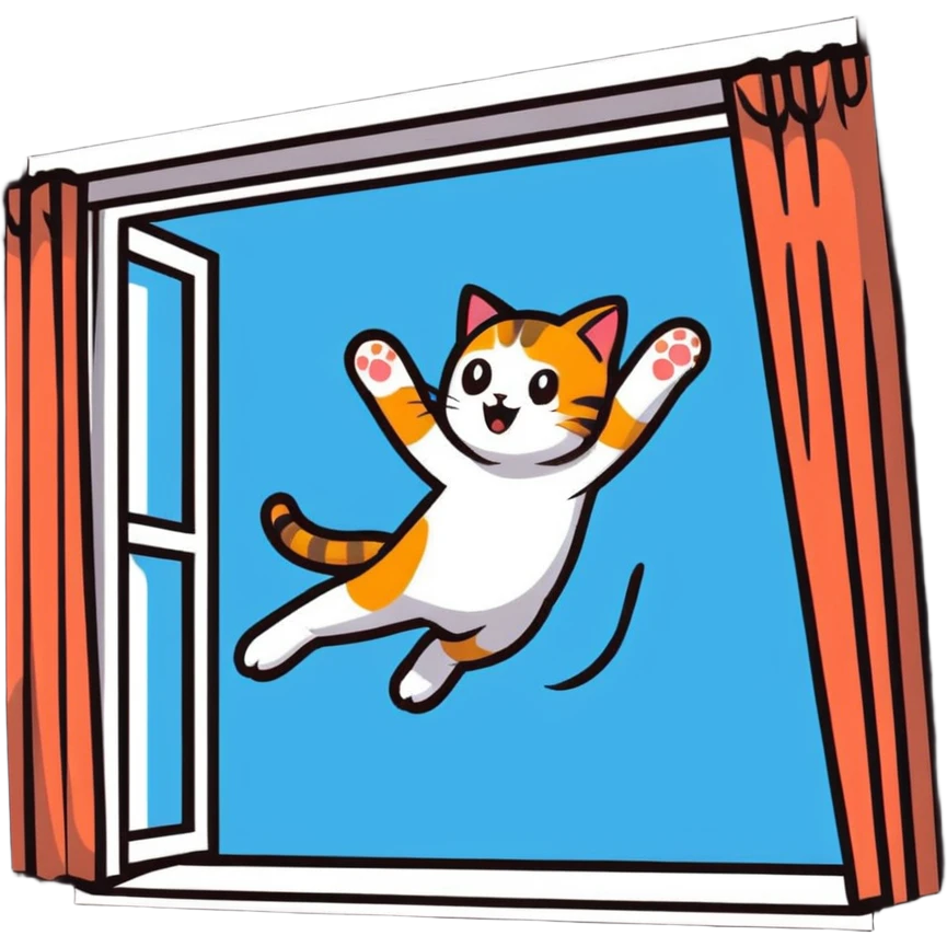Кот прыгнул из окна прозрачный фон emoji