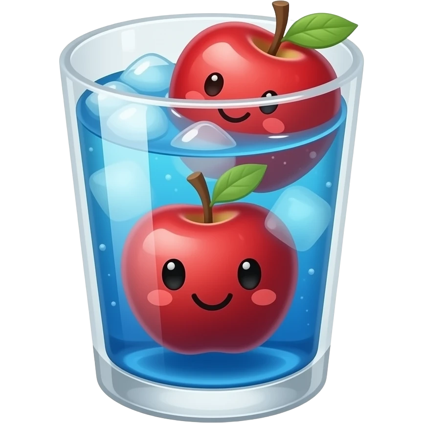 cute apple soda drink, sky blue soda with red apple syrup, clear cup, 3d emoji style, no text emoji