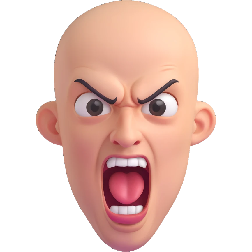 bald screaming ugly man, 3D emoji style, comical and expressive emoji