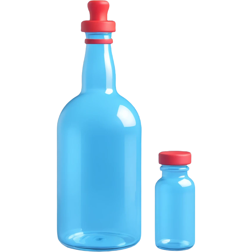 a blue motion tiled to the left, with a round glass bottle no handle, neon  emoji