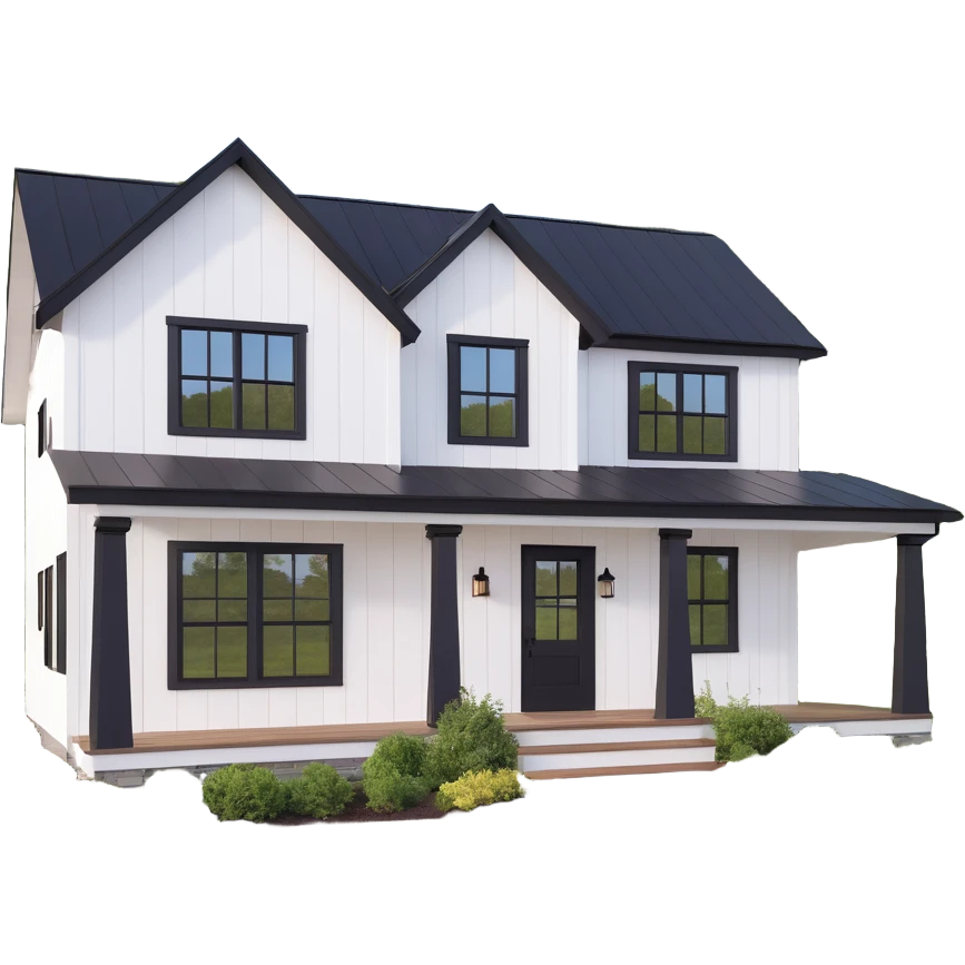 modern farmhouse with white siding and black trim emoji