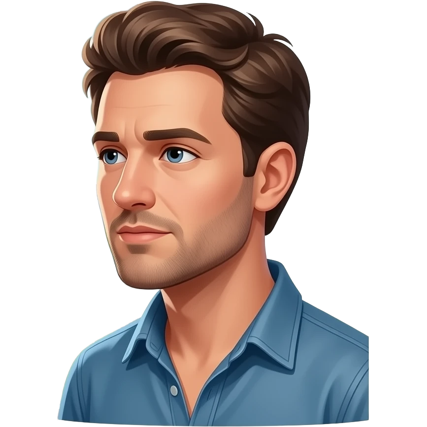 Some way of indicating the term, "shifting their paradigm" with a guy looking through a shattered window, wearing an open-neck denim shirt. emoji