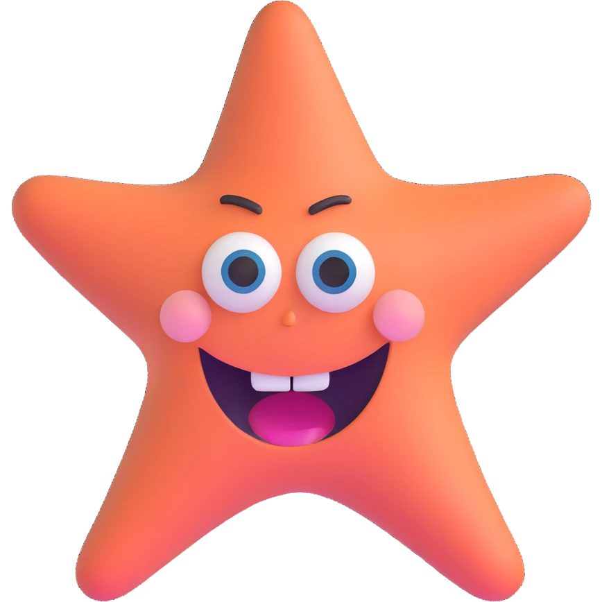 Patrick Star face from SpongeBob, wide eyes, big smile emoji