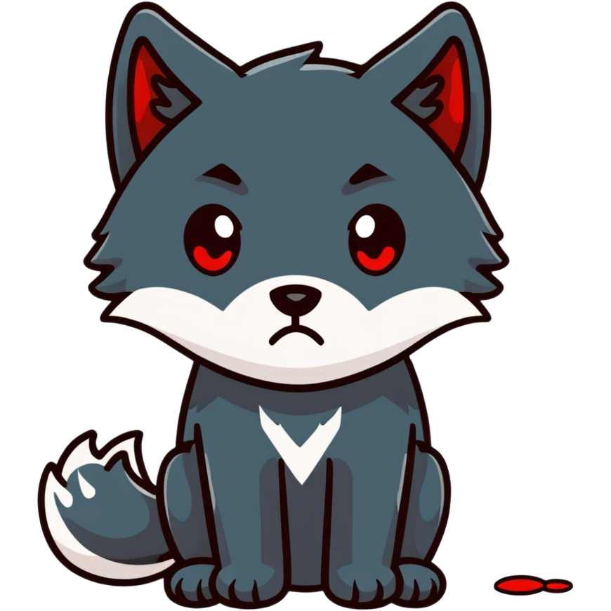 sad crying black wolf with red eyes emoji
