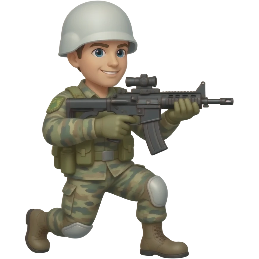 Crea un emojee un soldado de tes blanca que su arma cuando dispare corazones los disparos con los corazones en movimiento emoji