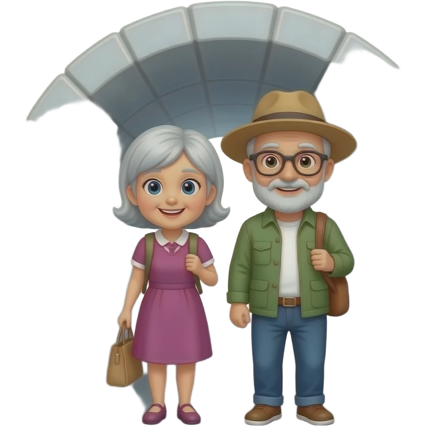 tee kuva, jossa kaksi iäkästä turistia ryömii tunnelissa emoji