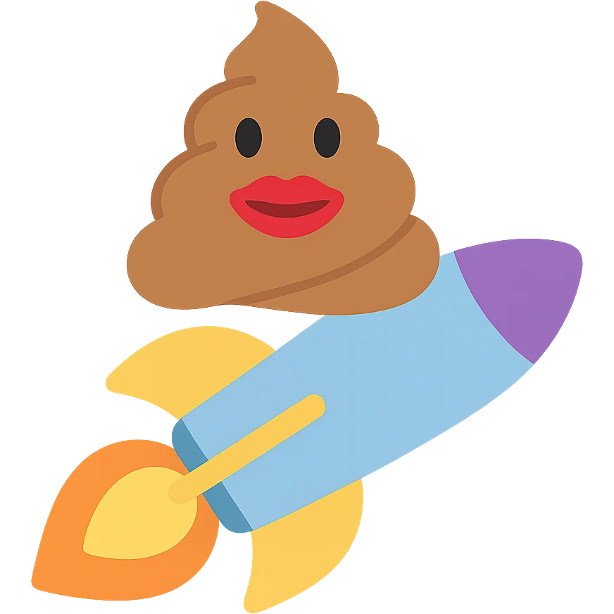 turd with lipstick riding on a rocket, colorful icon emoji
