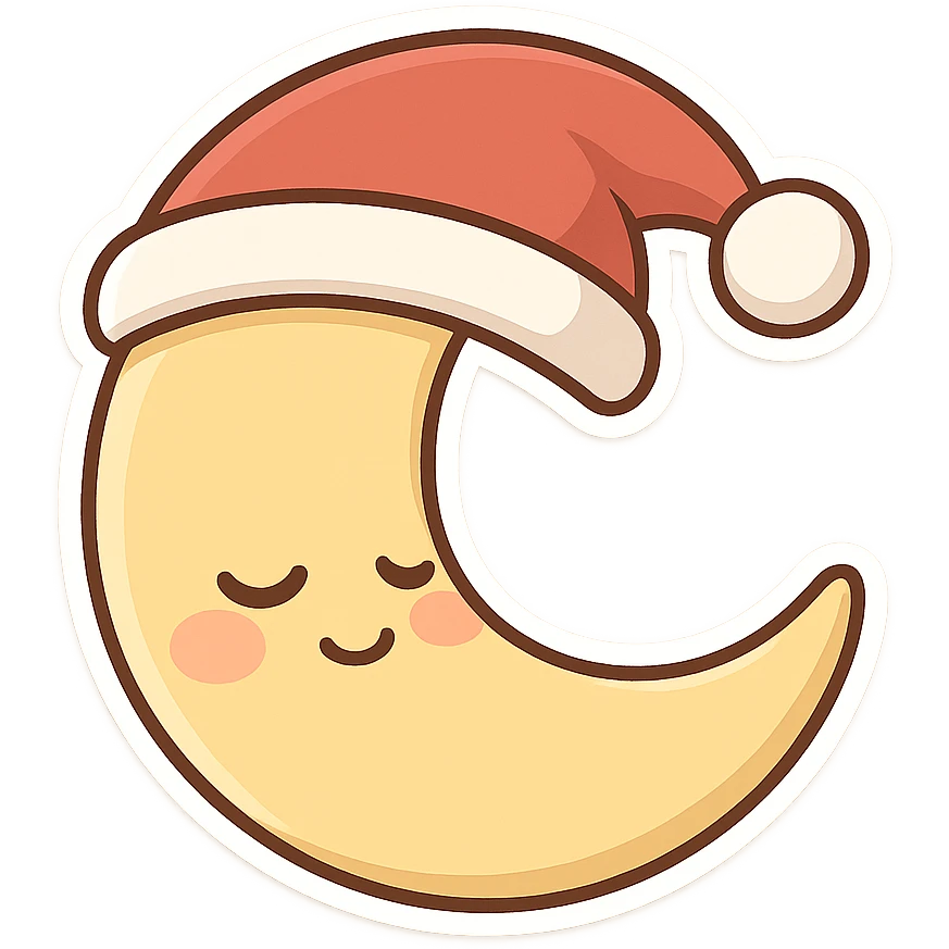一个戴着圣诞帽睡觉的弯弯月亮 emoji