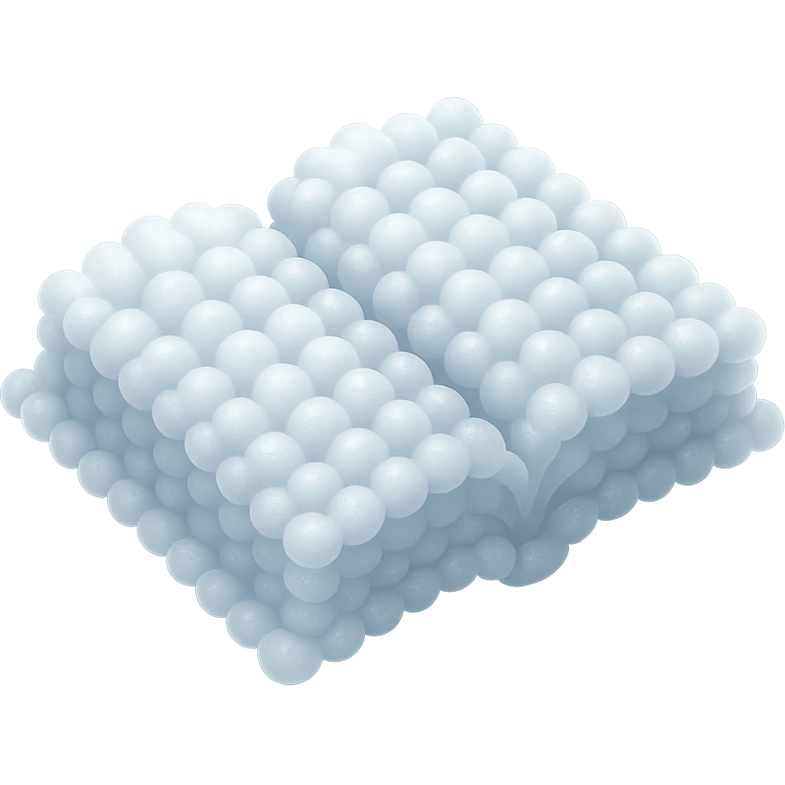 top view of a thick open book made entirely of small, very bright white fluffy convex clouds, matte glass style emoji