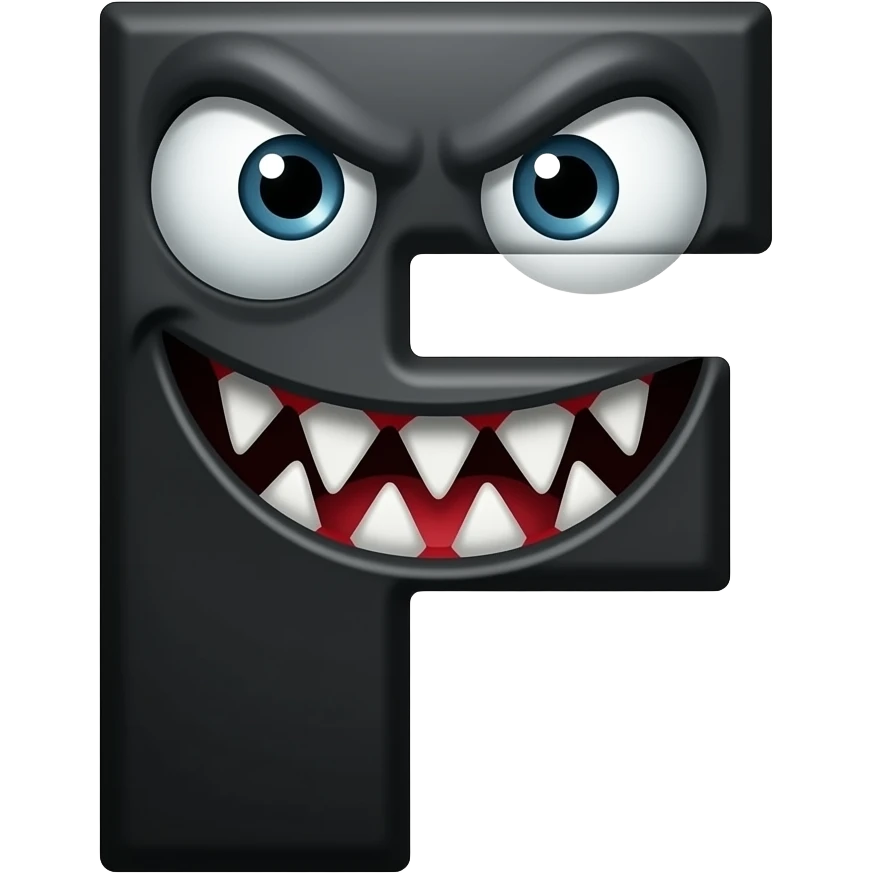 F from alphabet lore with cartoon eyes sharp teeth black skinned evil ...