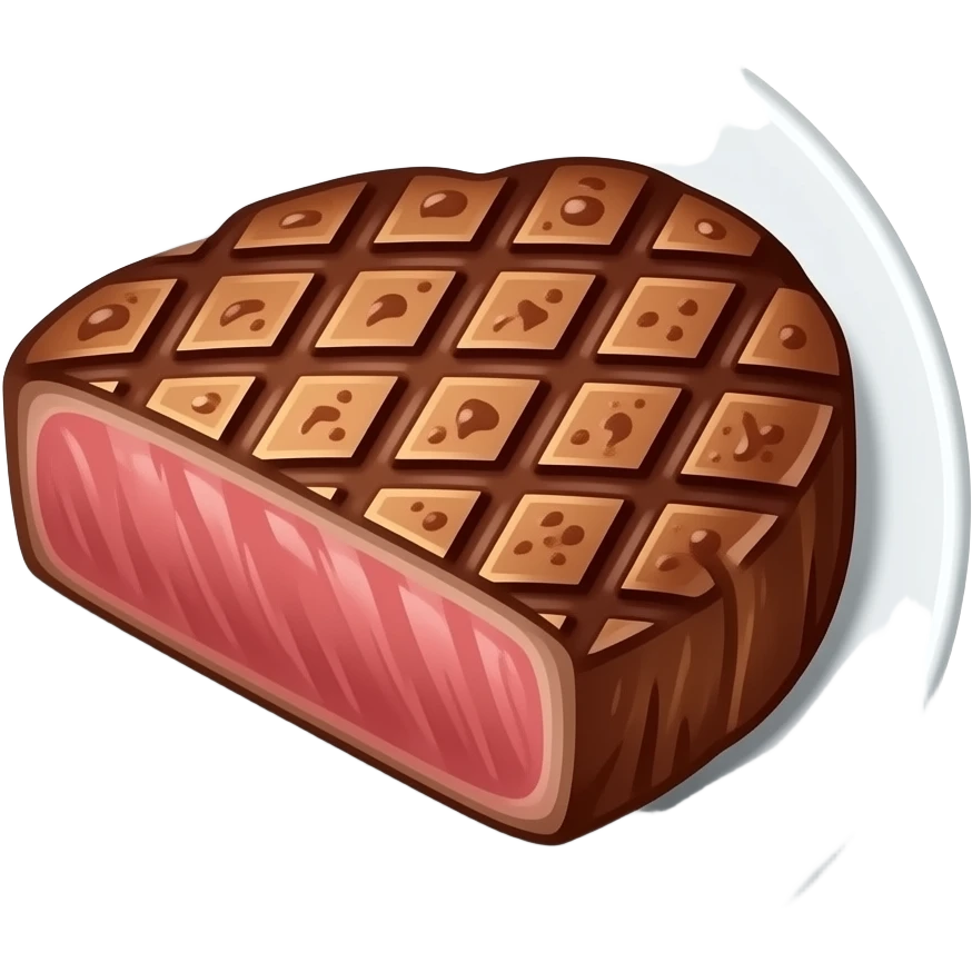 3D emoji style juicy grilled steak on a white plate, 
thick medium-rare beef with golden-brown seared crust 
and pink center, grill marks on top, 
Apple emoji aesthetic, soft highlights, 
transparent background, bold simple shapes emoji