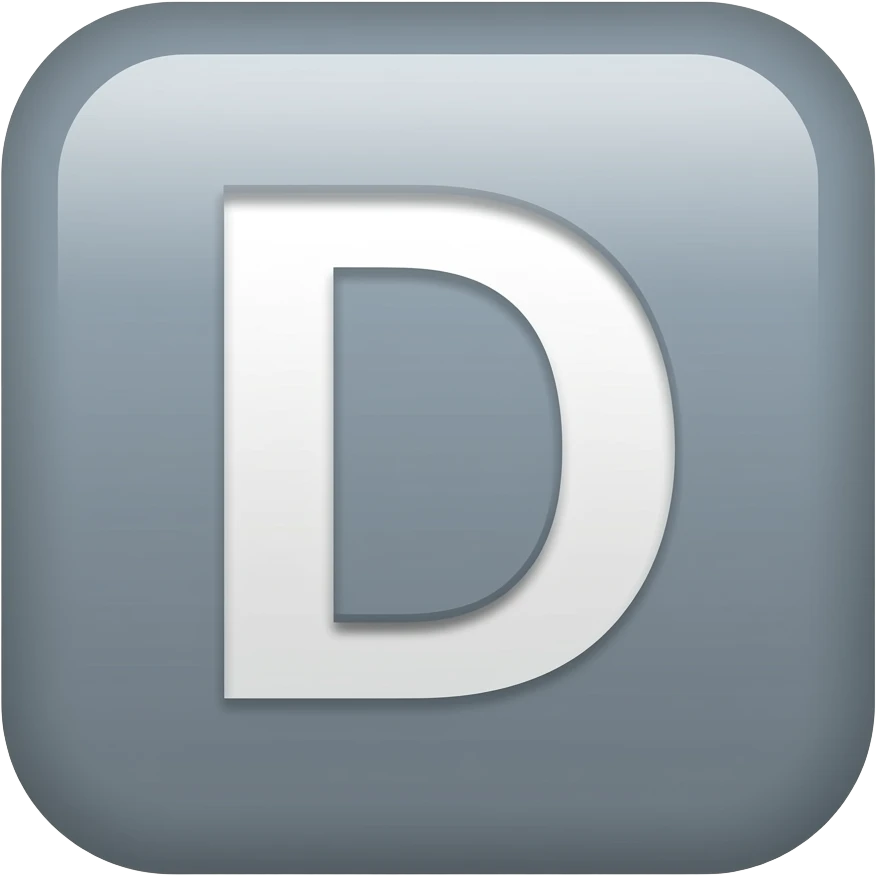 Create high-quality glossy emojis with a vibrant modern style.Make the emojis look premium, shiny, and eye-catching with bright highlights, smooth gradients, soft reflections, and glowing details.  letter D on grey icon emoji