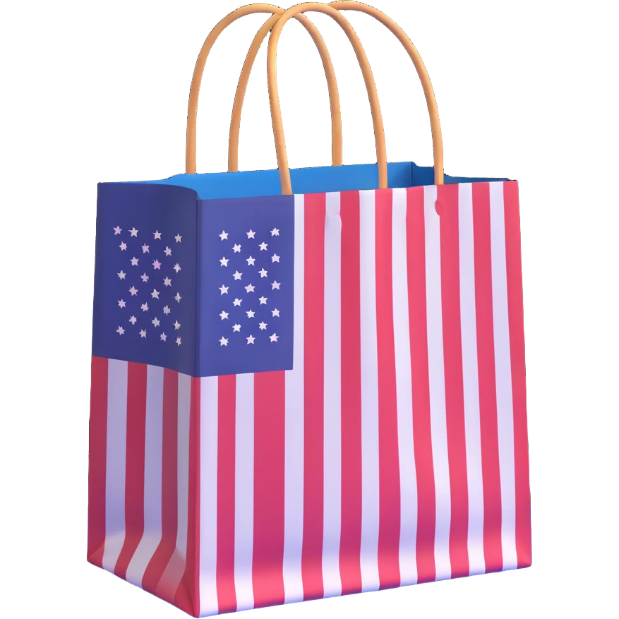 shopping bag with USA flag pattern emoji