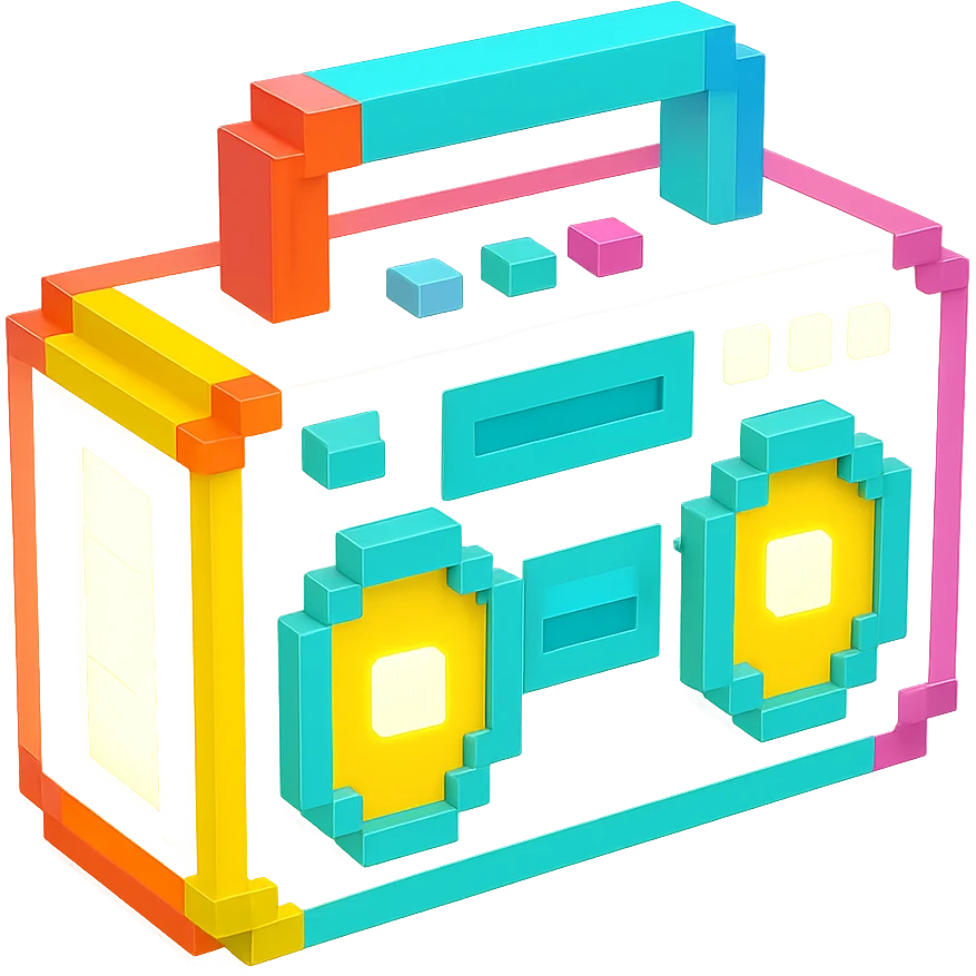 сделай белый святящейся бумбокс, no background emoji