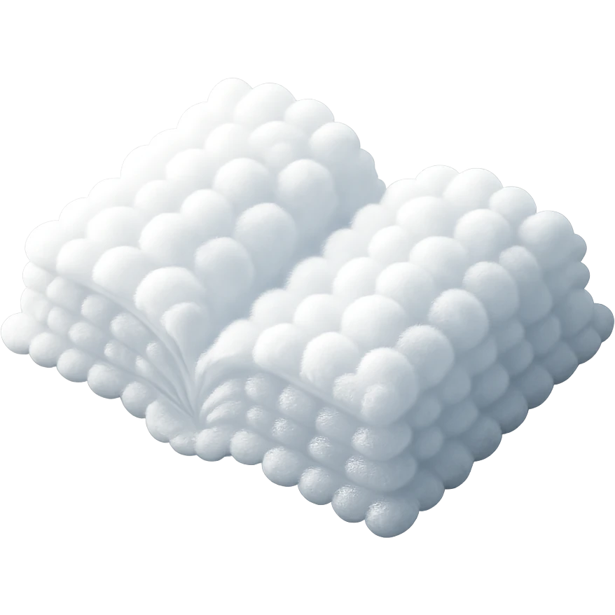 top view of a thick open book made entirely of small, very bright white fluffy convex clouds, matte glass style emoji