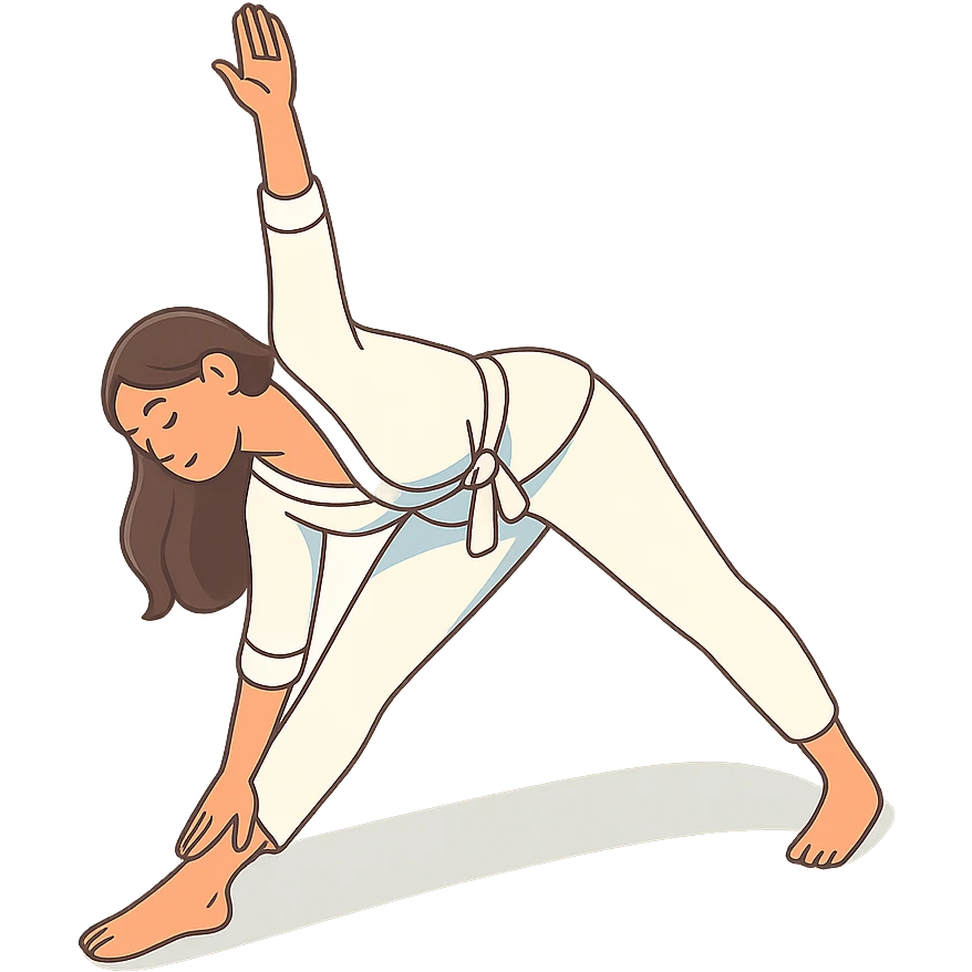 Edit the reference image of the girl to depict her in the triangle yoga pose, preserving her appearance and clothing, in a 2D isometric style with a white background, 512x512px. emoji