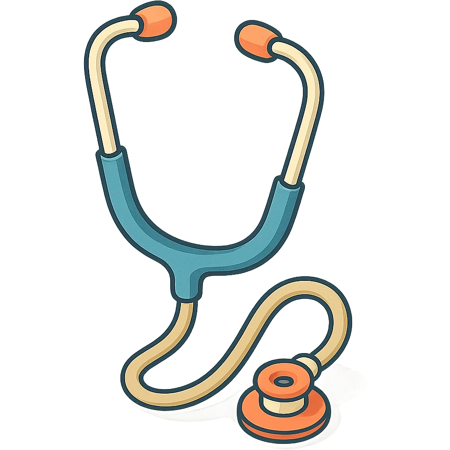 stethoscope front view, tubes symmetrically arranged, 2D isometric style, highly detailed drawing, detailed shadows and highlights, clean contours, soft lighting, transparent background emoji