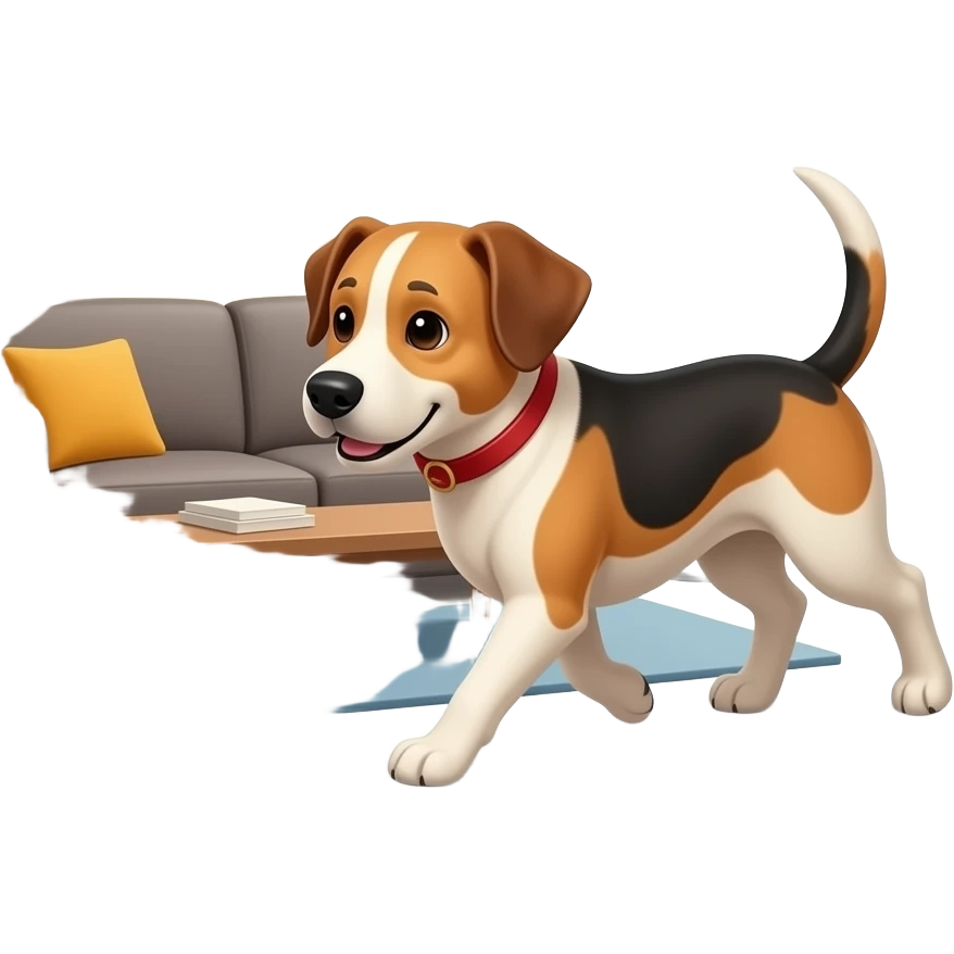 The dog walks into the bright living room emoji