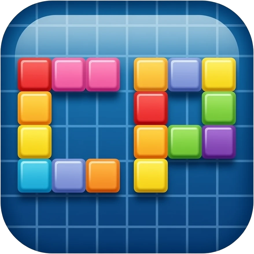 I want a block blast game logo that has the blocks aranged in a C and a P. make it color full. make the c and p out of blocks with a blue grid background emoji