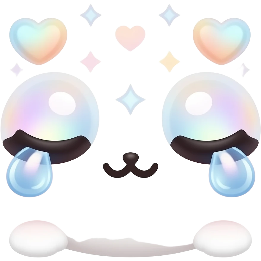 Sleepy kawaii emoji with glossy droopy eyes, pastel holographic glow, tiny floating stars and hearts, dreamy soft lighting, cute emoji sticker aesthetic emoji