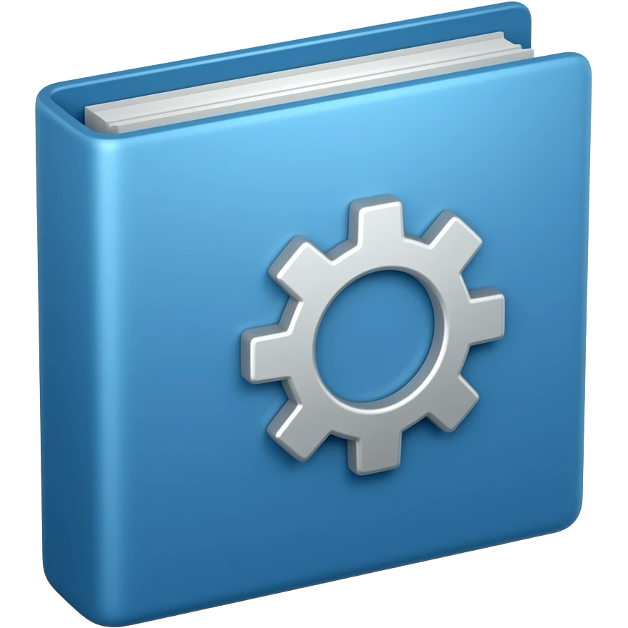 soft blue binder with a 'cog' or 'gear' icon on the front, representing process optimization. Glossy finish emoji