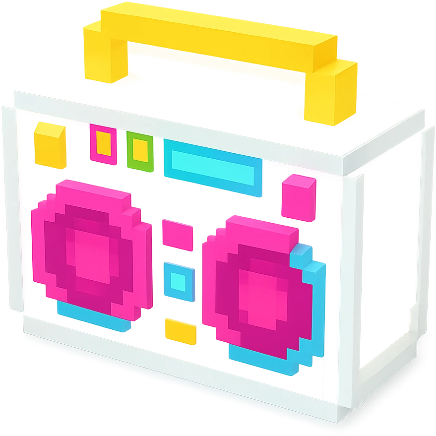 сделай белый святящейся бумбокс, no background emoji