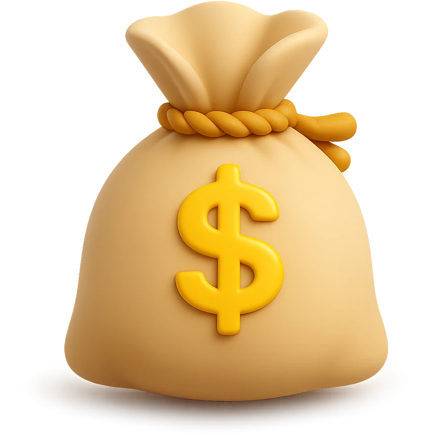 {
  "title": "3D Skeuomorphic Emoji Icon Schema",
  "type": "object",
  "properties": {
    "object": {
      "type": "string",
      "description": "Name of the object to be represented (e.g., 'money bag', 'camera', 'pizza')."
    },
    "style": {
      "type": "string",
      "enum": ["3D skeuomorphic emoji"],
      "description": "Visual style to be used for rendering."
    },
    "materials": {
      "type": "object",
      "properties": {
        "base": {
          "type": "string",
          "description": "Primary material texture, e.g., 'smooth cloth', 'metallic', 'plastic'."
        },
        "details": {
          "type": "array",
          "items": { "type": "string" },
          "description": "Secondary materials or embellishments (e.g., rope, buttons, stitching)."
        }
      }
    },
    "colors": {
      "type": "object",
      "properties": {
        "baseColor": {
          "type": "string",
          "description": "Main color of the object (e.g., '#F5DEB3' for a beige sack)."
        },
        "accentColors": {
          "type": "array",
          "items": { "type": "string" },
          "description": "Accent or highlight colors (e.g., yellow for dollar sign)."
        }
      }
    },
    "lighting": {
      "type": "object",
      "properties": {
        "type": {
          "type": "string",
          "enum": ["soft", "ambient", "studio"],
          "description": "Lighting type used to shade and define volume."
        },
        "shadows": {
          "type": "boolean",
          "description": "Indicates if soft drop shadows are used."
        }
      }
    },
    "geometry": {
      "type": "object",
      "properties": {
        "dimensionality": {
          "type": "string",
          "enum": ["3D"],
          "description": "Indicates that object is rendered in 3D."
        },
        "roundedEdges": {
          "type": "boolean",
          "description": "Indicates if object has smooth, rounded edges."
        }
      }
    },
    "expression": {
      "type": "string",
      "enum": ["playful", "realistic", "friendly"],
      "description": "Overall emotional tone of the icon."
    },
    "background": {
      "type": "string",
      "enum": ["transparent", "white", "gradient"],
      "description": "Background type for the rendered emoji."
    }
  },
  "required": ["object", "style", "materials", "colors", "lighting", "geometry", "expression", "background"]
}

money bag emoji