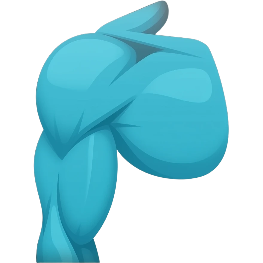 Minimal anatomical icon, dark background, left arm front view in dark grey with only biceps muscle is highlighted in glowing cyan-teal #00D4B1, flat shading, clean emoji