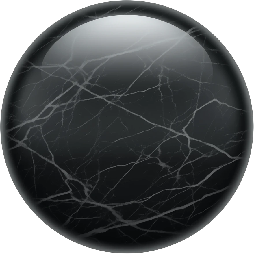 Onyx A glossy 3D emoji-style icon made of black onyx stone, smooth polished surface with subtle natural stone veins, deep black and dark gray tones, reflective highlights, centered composition, soft studio lighting, minimal background, high-end Apple emoji style, ultra-detailed, 4k render emoji