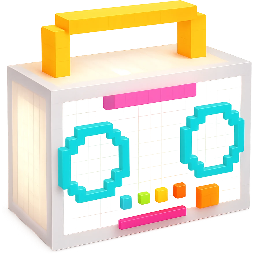 сделай белый святящейся бумбокс, no background emoji