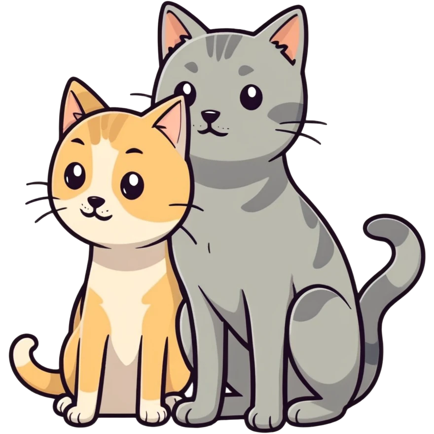 Gray cat with small tan dog emoji