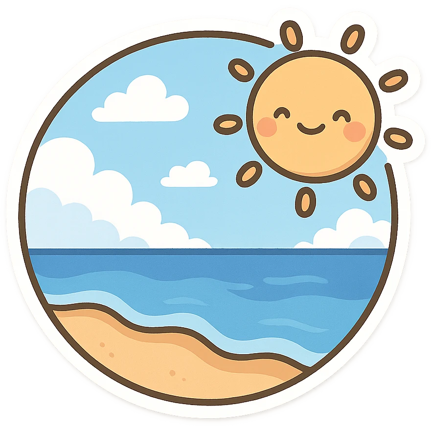 大海，海滩，蓝天，白云，太阳 emoji
