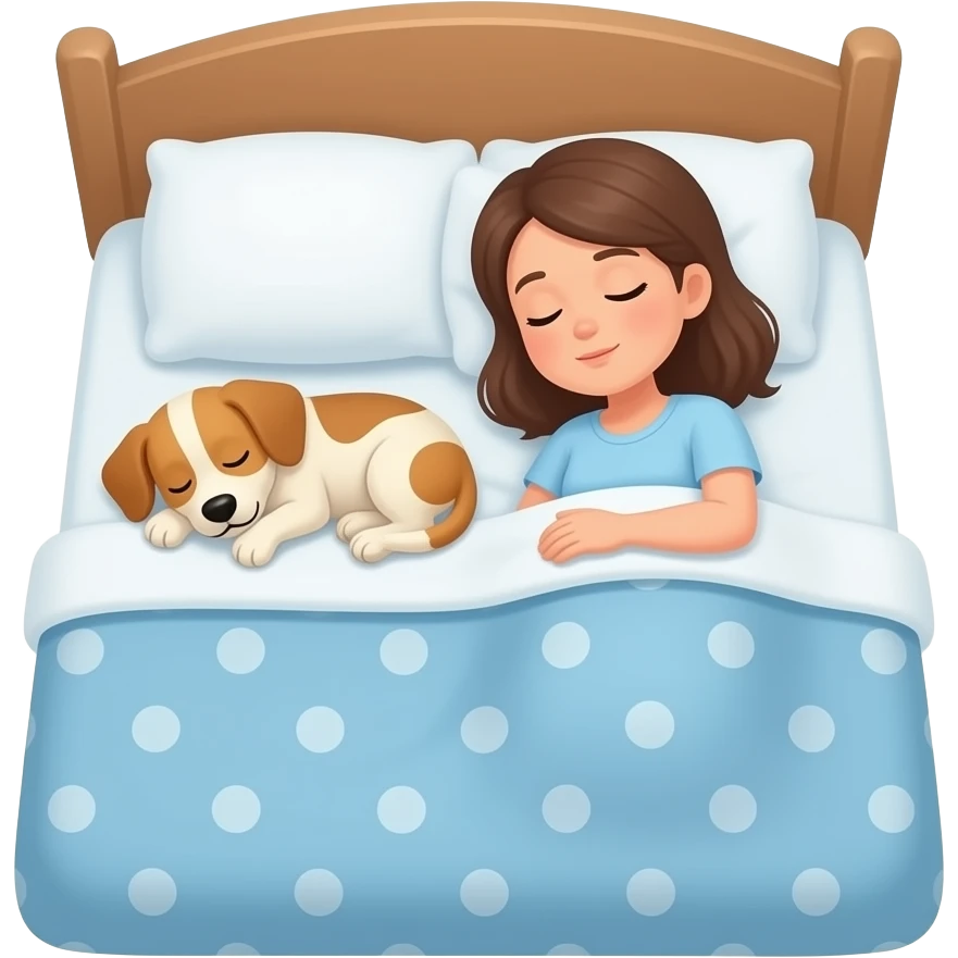 Una mujer durmiendo en una posición muy incómoda al borde de la cama porque su perro está durmiendo cómodamente ocupando todo el espacio. emoji